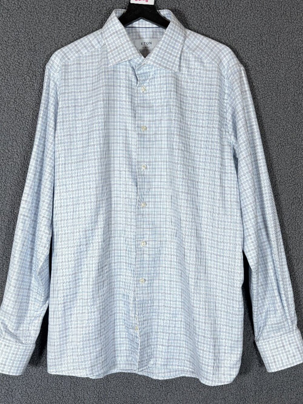 Eton Contemporary Fit King Twill Geometric Plaid Dress Shirt - Men's Size 43/17